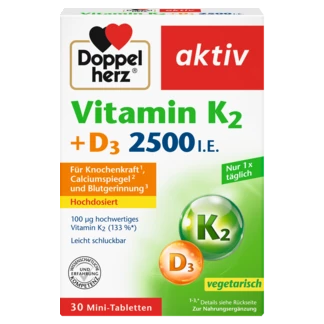 Abbildung der Produktverpackung Doppelherz aktiv Vitamin K2 + D3 2500 I.E. Frontansicht
